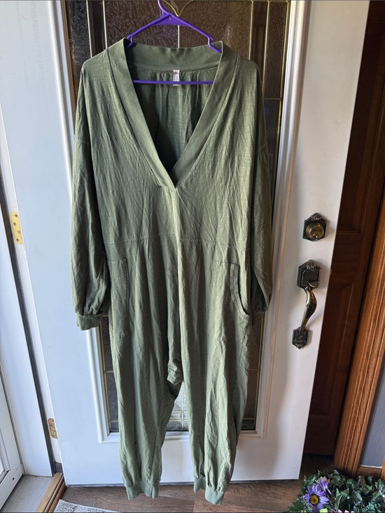 Free People Pants - Free People Olive Green V-Neck Long-Sleeve Jumpsuit    JUST BECAUSE ONSIE!